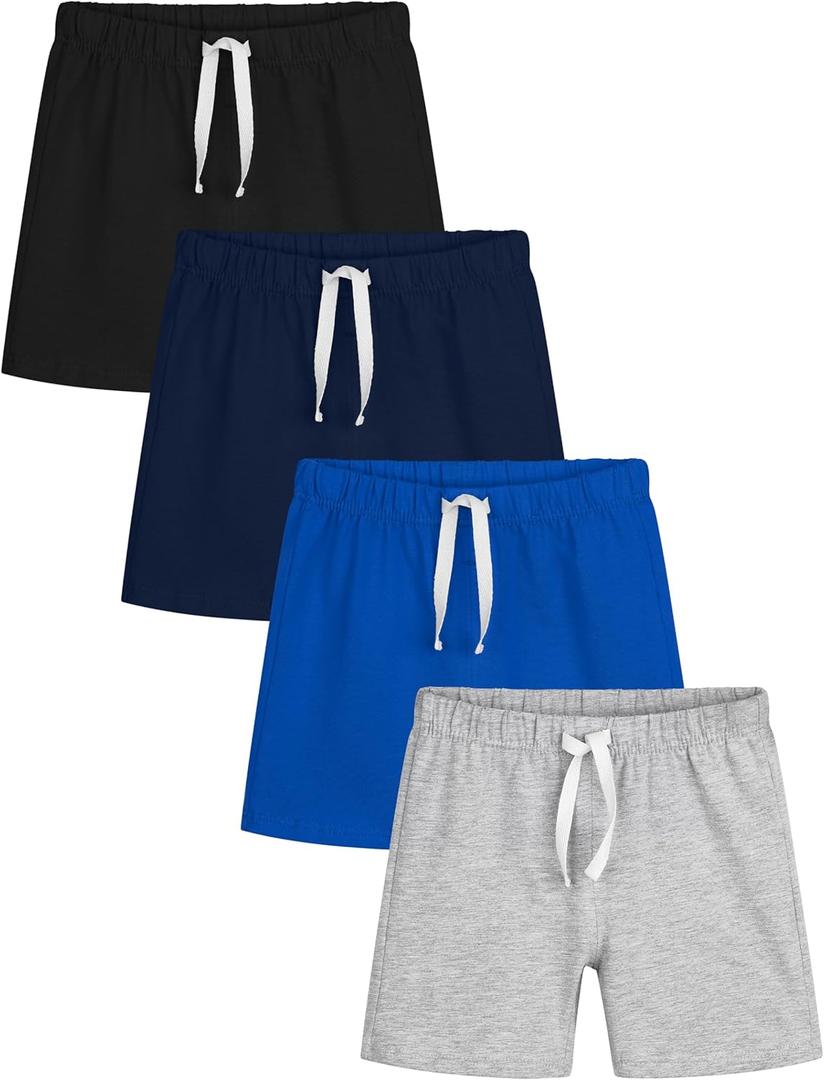 Resinta 4 Pack Baby Boys' Cotton Shorts Toddler Boy Soft Casual Pull-On Shorts Elastic Waist Kids Clothes for Summer (6-9 Months, Black,light Grey,royal Blue, Navy Blue)