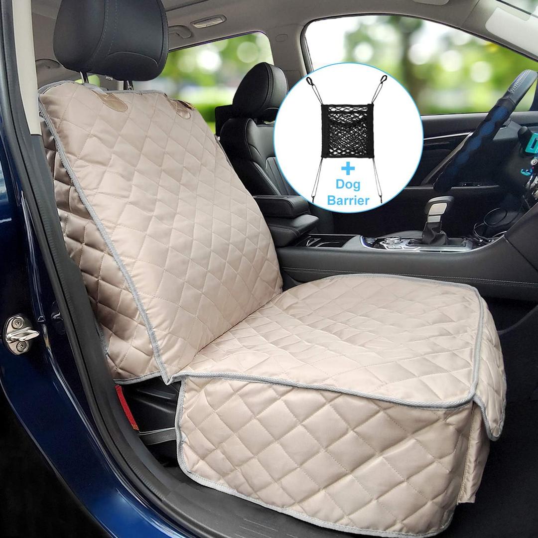 Deluxe Dog Seat Cover for Front Seat- More Durable Waterproof Front Seat Protector, High Heat Resistant and Nonslip Front Seat Cover for Dogs, Kids, Universal Size (Beige) 