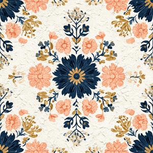 IOHEFY Peel and Stick Floor Tiles 12x12 Inch Beige and Blue Vintage Floral Pattern Self Adhesive Vinyl Flooring Planks with Orange Flowers for Kitchen Bathroom Bedroom Living Room DIY Home Renovation