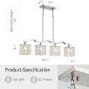 WUZUPS Crystal Chandelier 4-Light Linear Raindrop Pendant Ceiling Light Modern Lighting Fixture for Bedroom Dinning Room Bar Kitchen Island, H8.7'' W4.7'' L30.5, E12 Base, Nickel