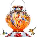 BOLITE Hummingbird Feeder, Hand Blown Glass Hummingbird Feeders for Outdoors Hanging, 22 Ounce, Five Feeding Ports with Perch, Peony Flower Shape, Orange, Gifts for Women Men, Gifts for Mom Dad, 1 Pack