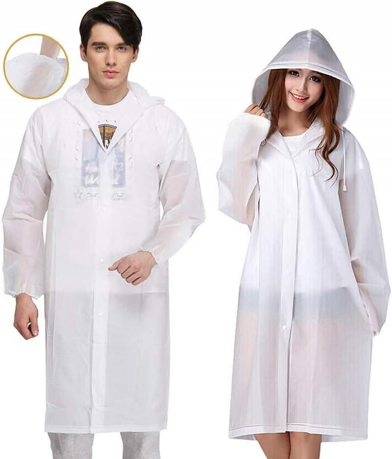 BigLion Adult Waterproof Reusable Rain Hooded Poncho with Sleeves , for Camping travel Mountaineering, White