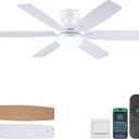 52" Ceiling Fans with Lights, Low Profile Ceiling Fan with Light and Remote/APP Control, Flush Mount Ceiling Fan with 6 Reversible Fan Blades, 3CCT, Dimmable, Quiet Motor for Kidsroom White