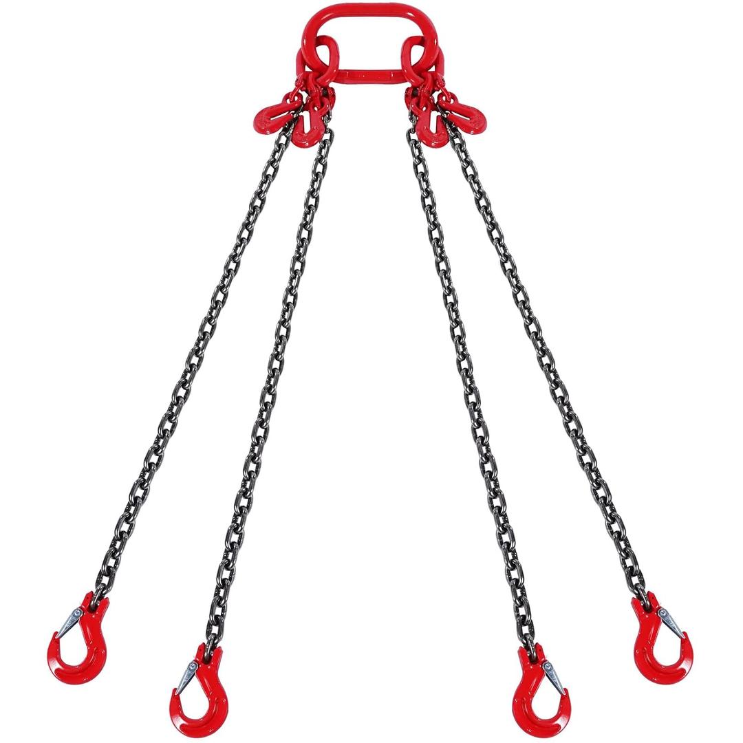 VEVOR Chain Sling, 5/16 inch x 10 ft Lifting Chains with Hooks, G80 Engine Chain Hoist Lifts, 11000 lbs/5 Ton Lifting Sling Chains for Engine Hoist, Engine Lift Chain with 4 Leg Grab Hooks & Adjusters