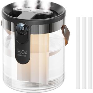 DIGIX Small Portable Humidifiers for Bedroom, 1.4L Top Fill Cool Mist Humidifier for Home Office Travel, 3 Mist Modes, Auto Shut Off, Night Light, Easy to Clean Quiet Humidifier for Baby Plant (Grey)