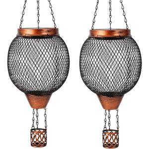 Starsoul 2 PC Cage Hot Air Balloon Solar Lantern with Flame Glass Outdoor Hanging Hot Air Balloon Solar Light Lamp Waterproof Garden Patio Yard Party Decorations