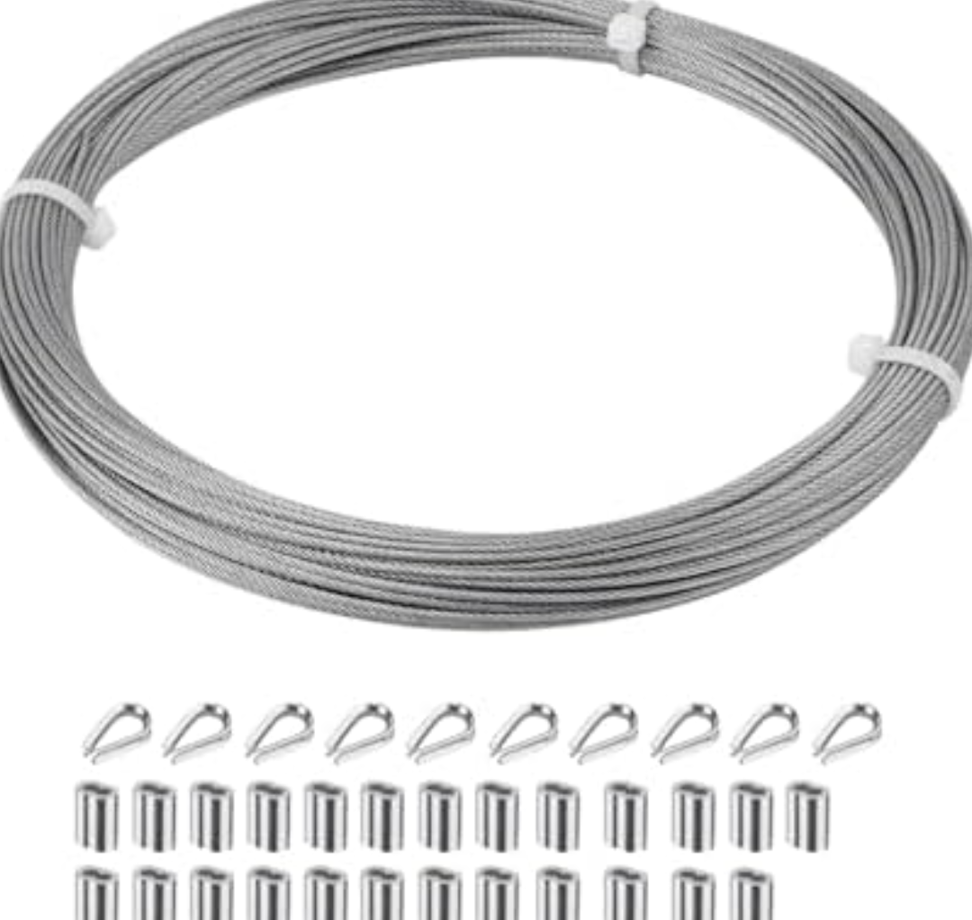 SIDAZON 1/16 inch Stainless Steel Wire Cable,100FT,Aircraft Cable Wire Rope Marine Grade, Length 7x7 Strand Core with Aluminum Sleeves and Thimbles