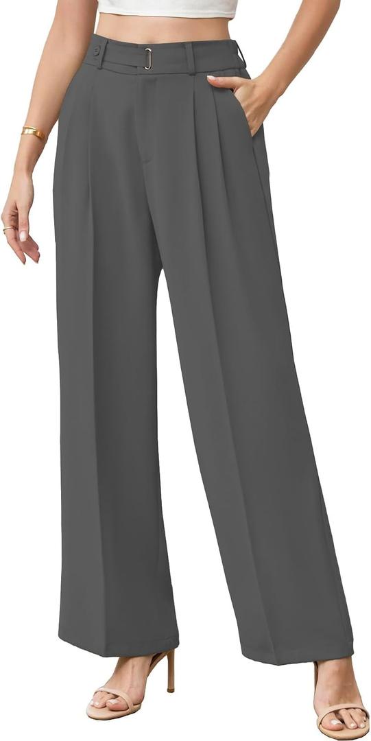 Betusline Women's Wide Leg Pants Business Casual Straight Office Trousers for Women,1#Grey, Medium (Gray, M)