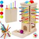 Montessori Wooden Board Games for Kids 3-8 Years: 40 Colorful Wooden Sticks 12-Sided Dice Game Math Educational Toys, Fine Motor Skills Toys for 5 Year Old, Family Games for Kids and Adults