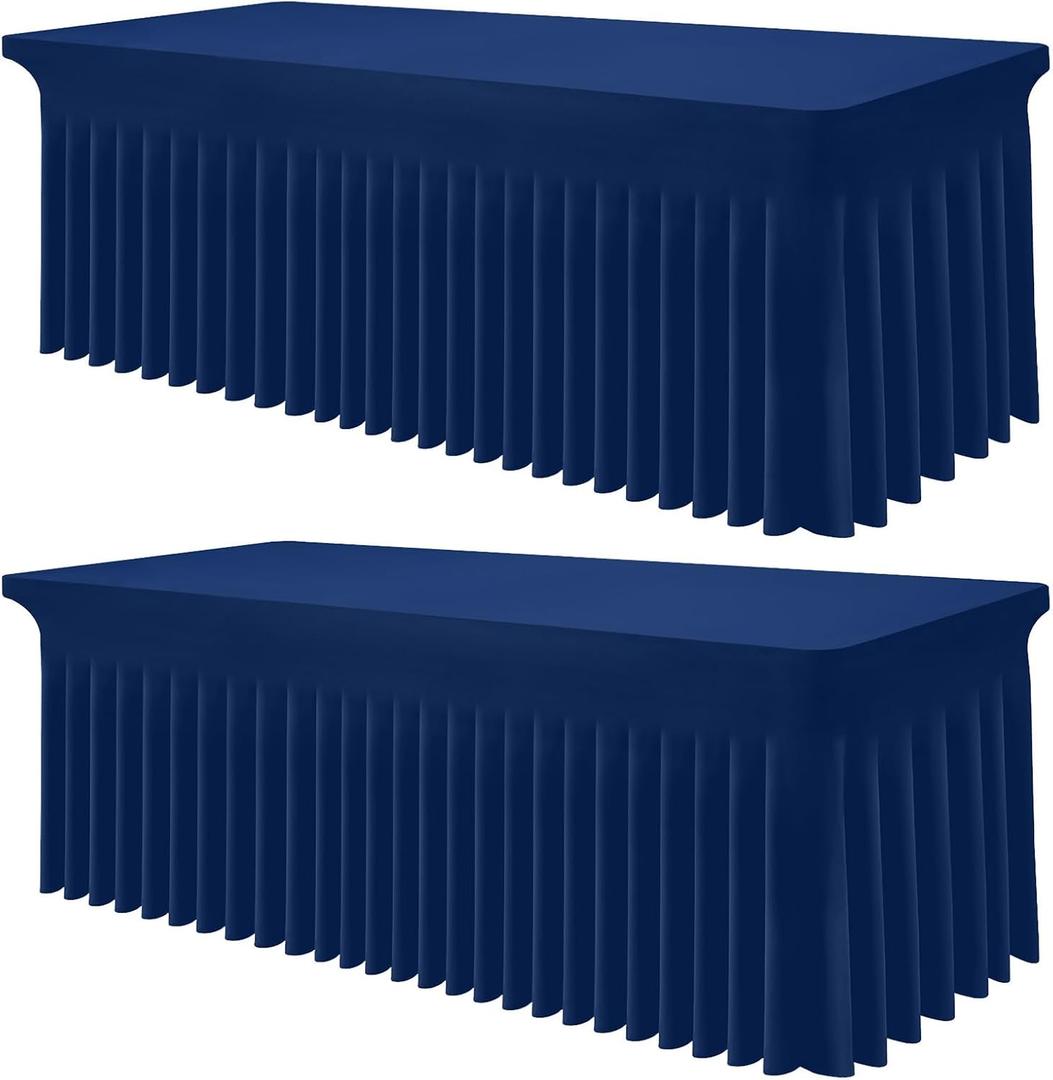 Smiry Spandex Tablecloth 2 Pack, Elastic Fitted Stretch Tablecloth for 6FT Rectangle Tables, Waterproof Washable Table Cover Skirt for Outdoor, Wedding, Banquet & Parties (Navy, 72Lx30Wx30H Inch)