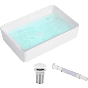 KINGWONG Vessel Sink for Bathroom 20 Inch Modern Rectangular Bathroom Vanity Sinks Above Counter White Ceramic Porcelain Countertop Basin sink 20x13