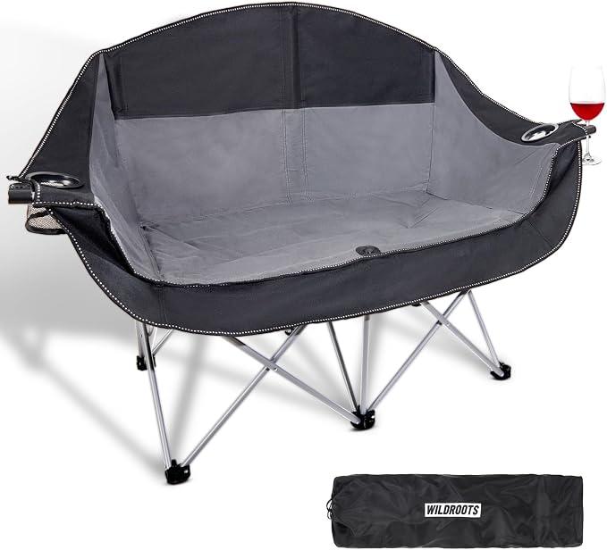 Double Camping Chair Heavy Duty 600LBS 2 Person Loveseat Portable w Holder