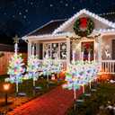 2 Pack 39'' Solar Christmas Tree Lights Outdoor - Large White Solar Christmas Tree with 100 LED Multi-Color C6 String Lights for Outside Decorations, Xmas Trees Decor for Yard Pathway Cemetery