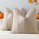 Laolitou 2 Pack Boucle Pillow Covers 18x18 Inch with Faux Leather Accents Pillow Cases Cosy Soft Decorative Pillows for Sofa Couch Bed Chair Bedroom Living Room Home Decor, Oatmeal