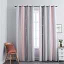 1 pack Ombre Rainbow Blackout Curtain for Kid Girls Bedroom Living Room Darking Stripe Double Layer Star Cut Out Wall Home Decor Gradient Grommet Window Curtains (Pink/Grey, 34W x 63L)
