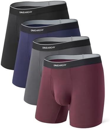 DAVID ARCHY Men's Underwear Breathable Second Skin Soft Modal Boxer Briefs for Men Pack 4, Wide Waistband No Ride Up L