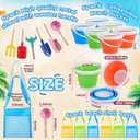 MiniInflat 18 Pcs Foldable Sand Buckets and Shovels and Mesh Bags for Kids Beach Tools Sand Toys Metal Garden Tools for Camping Gear, Travelling, Fishing Water Pail, Bright Colors