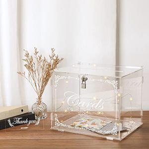 Ywlake Acrylic Wedding Card Box Money Post Gift Box Holder, Clear Card Box Large Letter Envelope Boxes with Lock and Slot for Reception Anniversary Birthday Party Baby Shower