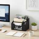 Wood Mail Organizer Countertop, Rustic Mail Holder for Desk with 4 Slots, Mail Sorter for File Paper Folder, Letter Sorter Bill Organizer for Office Home Classroom, Desk Organizers and Accessories