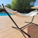 GOCAN Double Hammock 2 Person Large 220x150cm with Steel Stand and Removable Spreader bar Load 500lb, Canvas Cotton Hammocks for Patio Porch Garden Backyard Outdoor and Indoor
