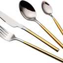 24 Piece Silverware Set For 6 Gold Handle Heavy duty 18/10 Stainless Steel Flatware Set Modern Design Knife/Fork/Spoon Mirror Polished Dishwasher Safe Cutlery Set with Gifts