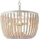 4 Light 17 Inch Pendant Light Nature Wood Beaded Chandelier White Finish,Boho Semi Flush Mount Ceiling Light Fixtures for Hallway Baby's Nursery Bedroom Kitchen Living Room (17" Wood 4 Light, White Wood)