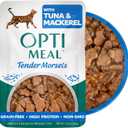 Optimeal Wet Cat Food Grain Free - Tuna & Mackerel Tender Morsels, High Protein Premium Nutrition Made with Natural European Ingredients, Adult Cat Pouches 3oz (Pack of 12)