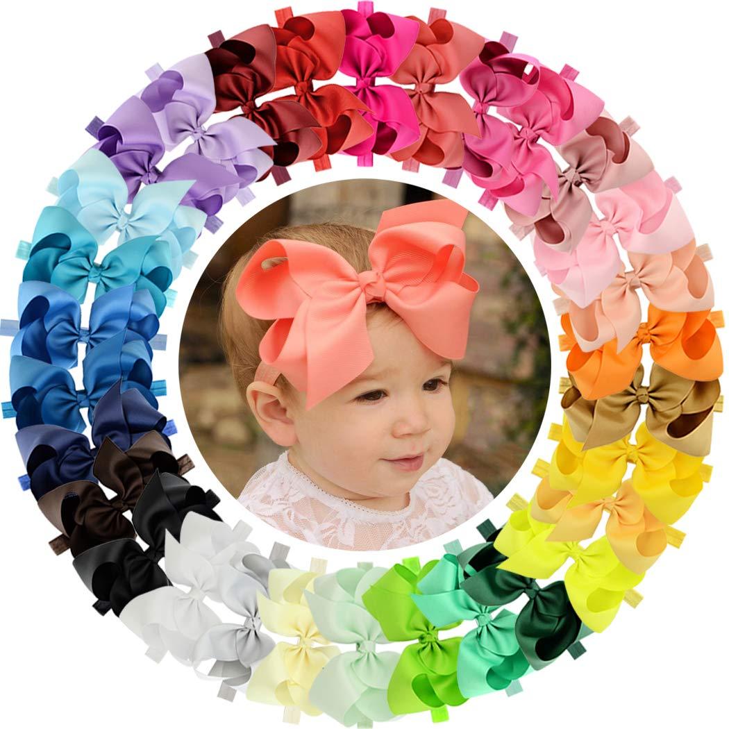 WillingTee Headbands 6 Inch 30 Colors Boutique Grosgrain Ribbon Hair Bows Big Baby Girls Bows Headbands for Baby Girls Infants Toddler Kids Teens and Children
