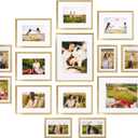 Giftgarden 14 Pack Gold Picture Frames with Mat for Various Sizes Photos, Assorted Matted Frame Set Including Two 11x14, Six 8x10, Six 5x7, Gallery Frame Collage for Wall or Tabletop Display