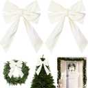 Hungdao 2 Pack Large White Wreath Bows 12x18 Waterproof Fabric Bows Outdoor Wedding Decorative Farmhouse Ornaments for Valentine Wedding Party Hanging Wall Front Indoor Decor