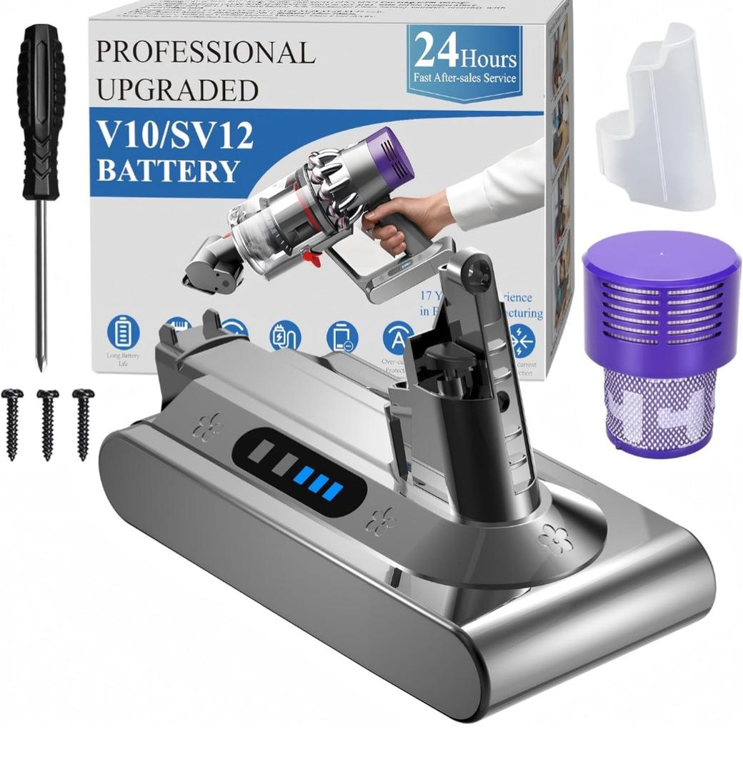 Professional 8500mAh 25.2V Replacement for Dyson V10 Battery SV12, Compatible with Dyson V10 Cyclone Animal Absolute Fluffy Allergy Motorhead Cordless Vacuum Cleaners 242151 206340 7Cell