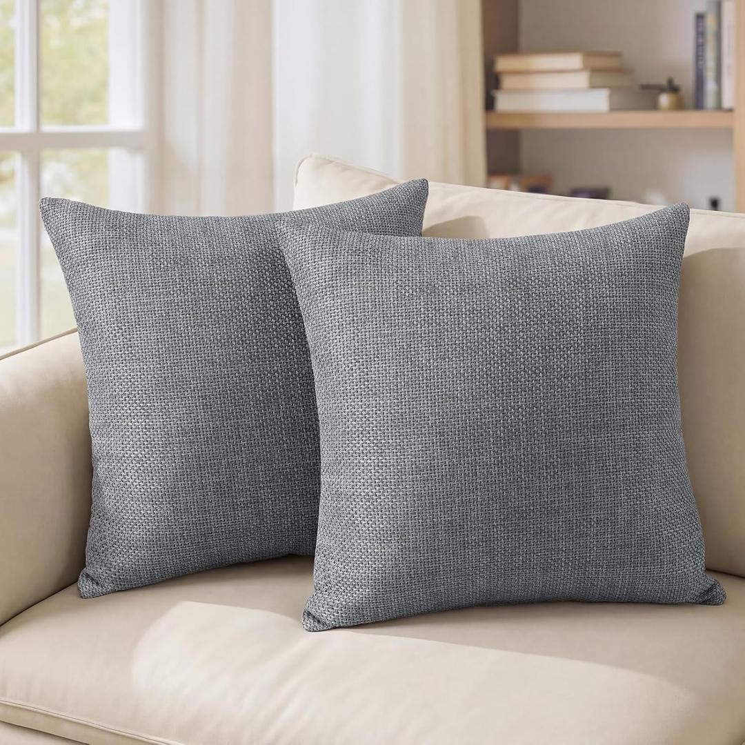 YDKGL Pack of 2 Pillow Covers 18x18, Couch Decorative Boho Farmhouse Neutral Throw Pillow Case Covers with Zipper, for Living Room Bedroom Soft Pillowcase, Gray, 18" x 18" (Pack of 2)