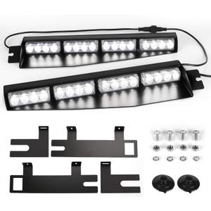 ASPL 32LED Visor Lights 26 Flash Patterns Windshield Emergency Hazard Warning Strobe Beacon Split Mount Deck Dash Lamp With Extend Bracket (White)