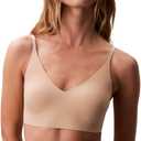 Calvin Klein Women's Invisibles Comfort Lightly Lined Seamless Wireless Triangle Bralette Bra (Beige, L)