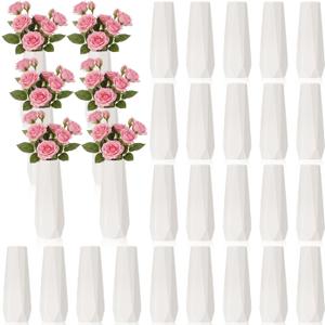 Mimorou 24 Pcs Composite Plastic Flower Vases Bulk, White Plastic Flower Vases for Centerpieces Unbreakable Bud Vase for Wedding Party Living Room Decor(Simple Style)