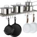 Wallniture Lyon Kitchen Organization and Storage Rack, Stainless Steel Metal Wall Shelf with 10 S Hooks for Hanging Pots and Pans, Chrome