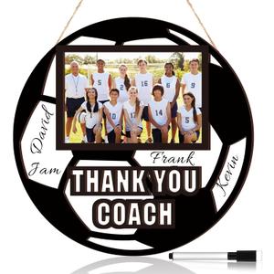 Qunclay Sports Signable Picture Frame with Pen Thanks Coach Gift from Team Fits 4 x 6 Inches Photos Wooden Picture Frame Graduation Coaches Appreciation Plaque Gifts(Soccer)