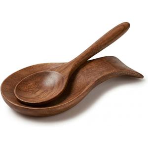 Wood Spoon Rest for Stove Top, Bamboo Spoon Holder for Kitchen Countertop Wood Spatula Rest, Counter Spoon Holder for Countertop, Tong, Modern and Rustic for Farmhouse as a Dining Table Decor (Brown)