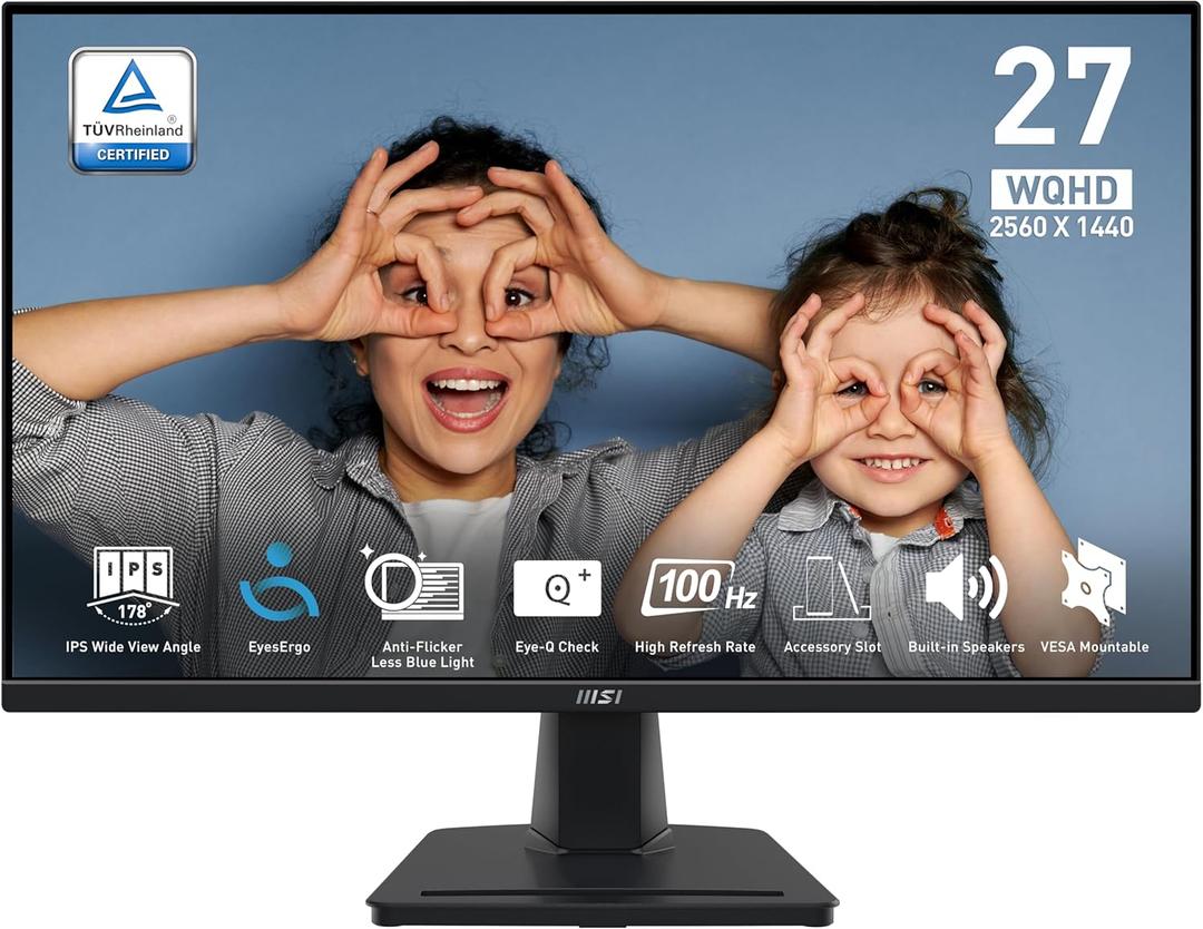 msi PRO MP275Q 27 Inch WQHD Office Monitor - 2560 x 1440 IPS Panel, 100 Hz, Eye-Friendly Screen, Built-in Speakers, Tilt-Adjustable - HDMI 2.0b, DP (1.2a)