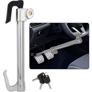 Universal Anti-Theft Steering Wheel & Brake Pedal Lock with Retractable Double Hook, 3 Double Row Atom Keys, Car Security Lock for Truck SUV Van, Emergency Window Breaker