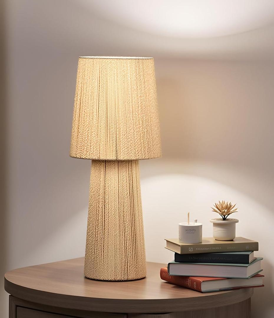 Cruisers Cach 16" Contemporary Rope Table Lamp, Natural Color. Complete with Lampshade