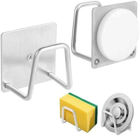 Magnetic Sponge Holder for Kitchen Sink,1 Pack Magnetic Scrubber Hanger Caddy, Stainless Steel, Kitchen Accessories Storage Rack Stand Hooks, Rubber Coated Strong Magnets, Dish Sponge Organizer