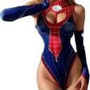 Women's Sexy Cutout Lingerie Set Cosplay Bodysuit 5 Piece with Stocking (Blue) Free size