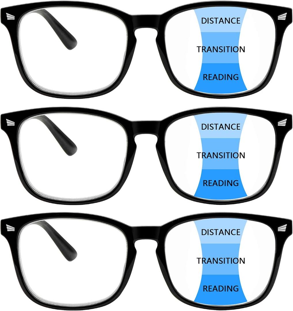 3 Pack Progressive Multifocal Reading Glasses for Women Men Blue Light Blocking Computer Glasses Spring Hinge Readers(3 pack black, 1.50)