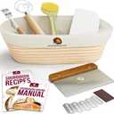 Superbaking 10" Oval Banneton Bread Proofing Basket Sourdough Starter Kit for Crusty Artisan Style Loaves, Includes Essential Bread Baking Supplies & Tools - Ideal Gift for Bakers