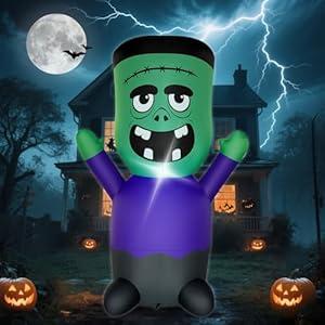 Halloween Inflatables Blow-Up Decorations Outdoor - 4 FT Green Monster Halloween Blow up Yard Decorations Cute Ghost with LED Build-in for Garden Lawn Indoor Party Decor