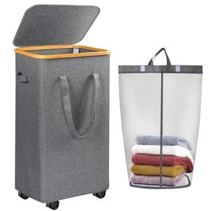 Large Laundry Hamper, 100L Laundry Basket with Handle and Removable Bag - Collapsible Clothes Basket Organizer for Laundry Room, Bedroom, Bathroom & Dorm - Grey