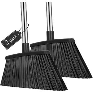 NACENA Heavy Duty Broom, 55 Inch Long Handle Outdoor Large Angle Brooms, Commercial Broom for Sweeping Indoor, for Home Garage Kitchen Office Courtyard Lobby Patio Lawn Concrete, 2 Pack, Black