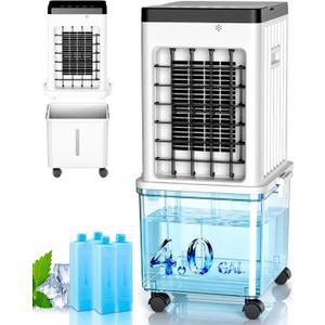 Swamp Cooler, Portable Air Conditioners with Large Water Tank, 4 Ice Packs, 24H Cooling Time, 3 Speeds, 7H Timer, 3-in-1 Portable Evaporative Air Cooler for Room Office Bedroom (pure white), detachable