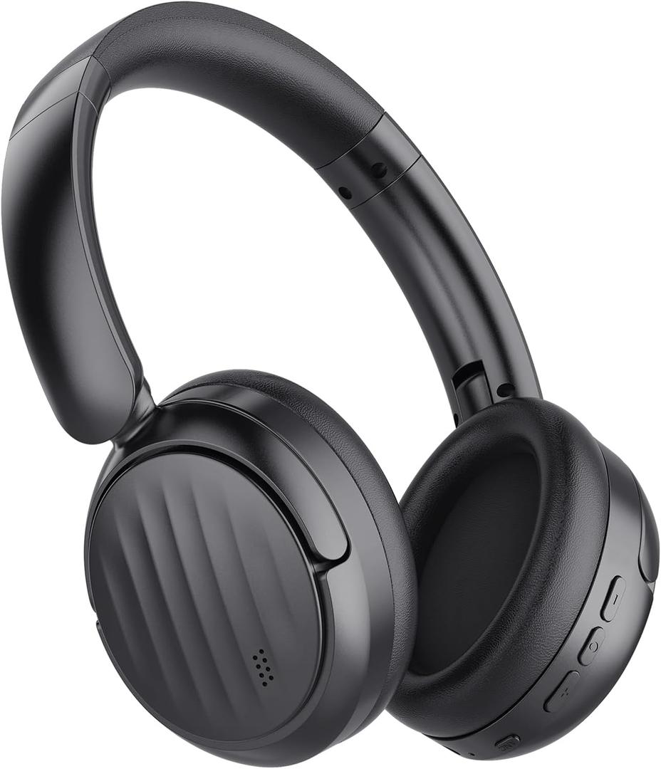 Bluetooth Headphones with Active Noise Cancelling (ANC), Wireless Over Ear Bluetooth Headsets with 35H Playtime, HiFi Stereo Foldable Headphones with Foam Ear Cups for Sports, Travel, Black